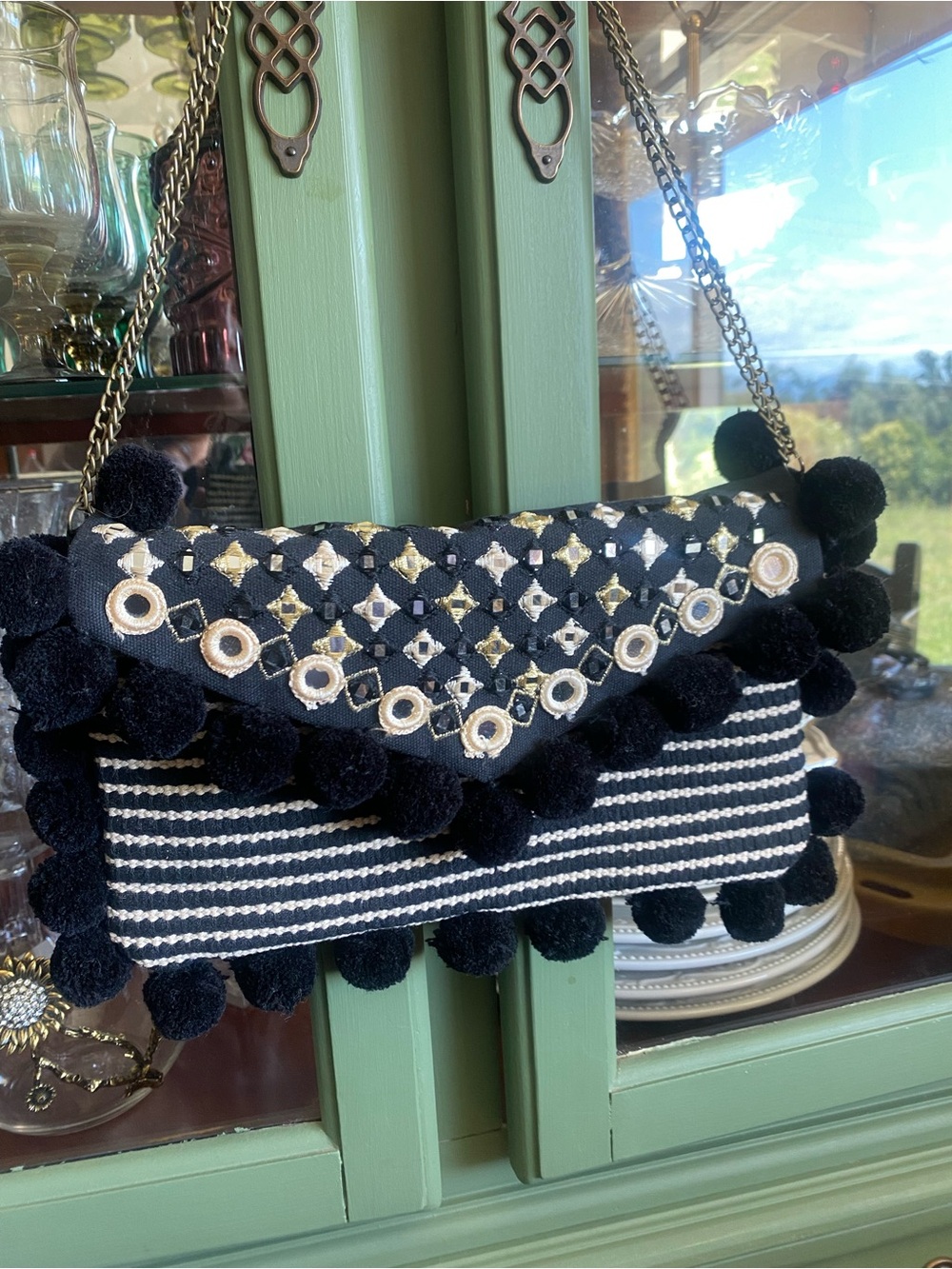Pom-Pom Embellished Shoulder Bag